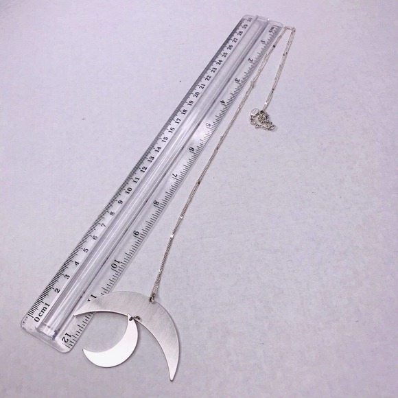 Signed Jade & Jasper Necklace Silver Tone Crescent Moon Dangle Pendant 32" Long - Picture 7 of 11